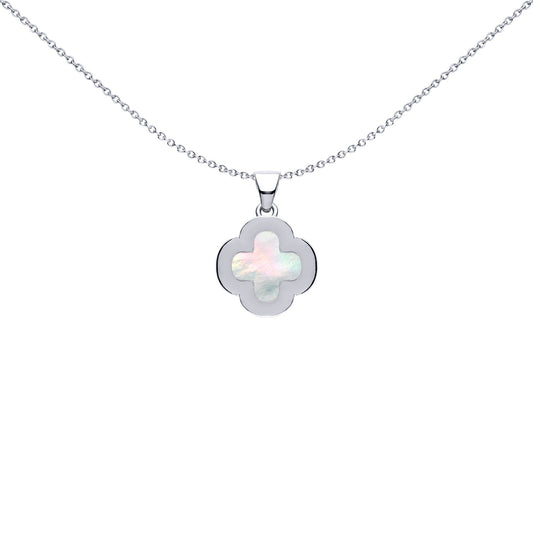 Silver Clover Mother of Pearl CZ Halo Lucky Charm Pendant - APD234