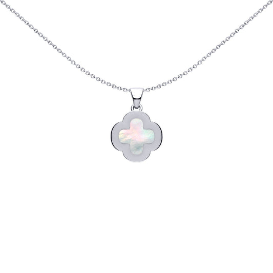 Silver Clover Mother of Pearl CZ Halo Lucky Charm Pendant - APD234