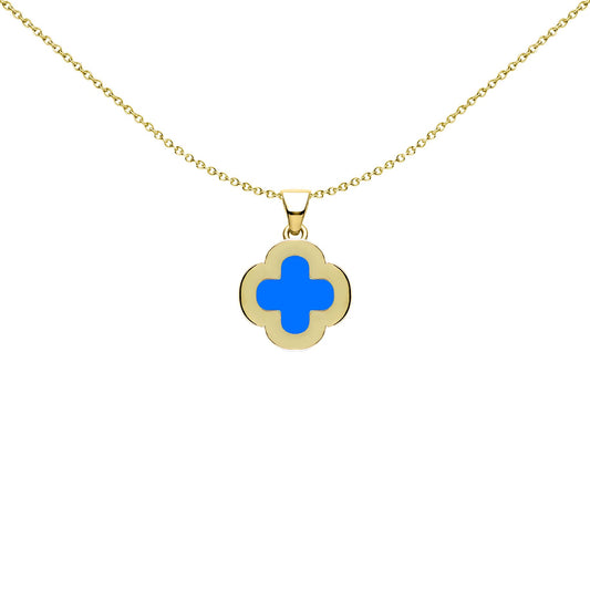 Gold-plated Silver Blue Clover Agate CZ Halo Lucky Charm Pendant - APD235-GP