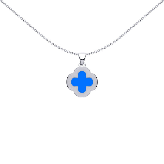 Silver Blue Clover Agate CZ Halo Lucky Charm Pendant - APD235