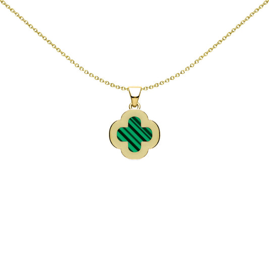 Gold-plated Silver Clover Malachite CZ Halo Lucky Charm Pendant - APD236-GP