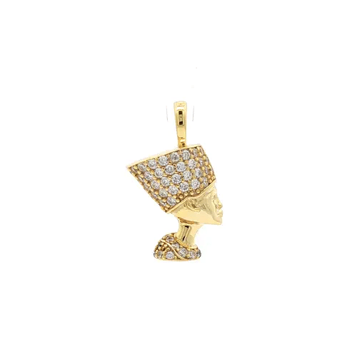 14k Gold-plated Silver CZ Egyptian Queen Nefertiti Queen Pendant - APD238-GP