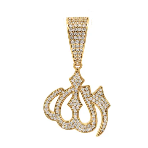 14k Gold-plated Silver CZ Iced Out Allah Necklace Pendant - APD239-GP