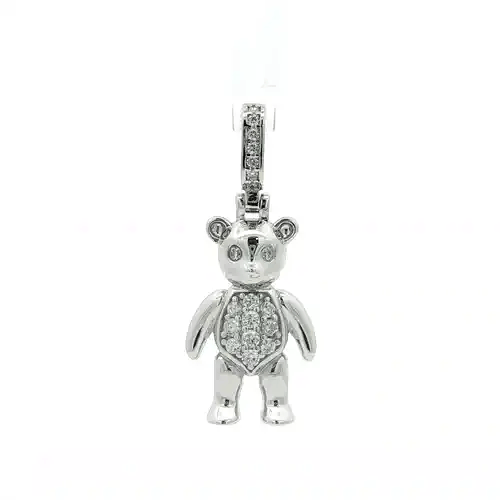 Rhodium-plated Silver CZ Moveable Teddy Bear Charm Pendant - APD240A