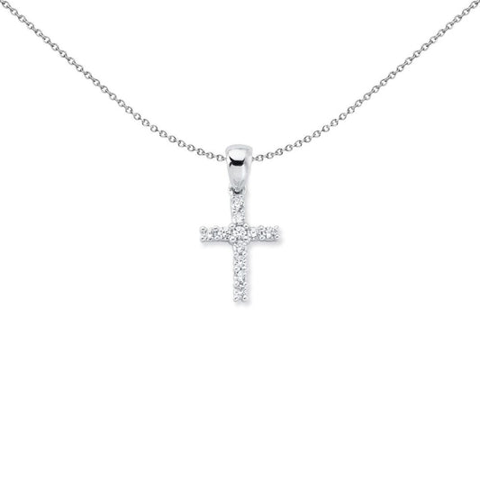 Womens Rhodium Silver CZ 4 Claw Cross Pendant Necklace 25mm - APX014