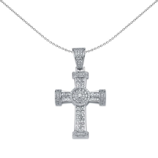 Silver CZ Art Deco Armenian Cross Pendant Necklace 46mm - APX018