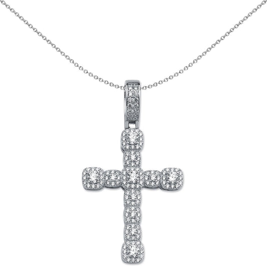 Sterling Silver CZ Art Deco Halo Cross Pendant Necklace 52mm 18" - APX019