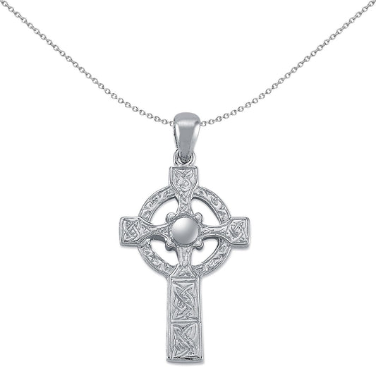 Sterling Silver Celtic Knot Cross Pendant Necklace 41mm 18" - APX022