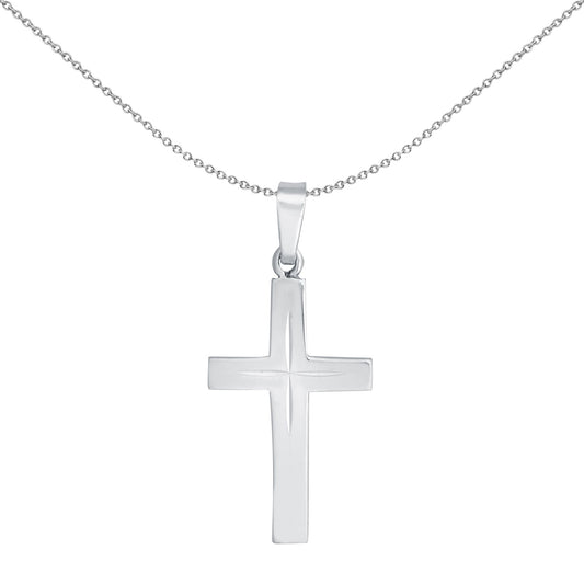 Sterling Silver Diamond-cut Flat Cross Pendant - APX029