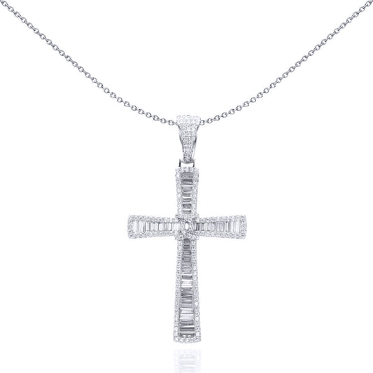 Silver Baguette CZ Graduating Byzantine C Knot Cross Pendant - APX033