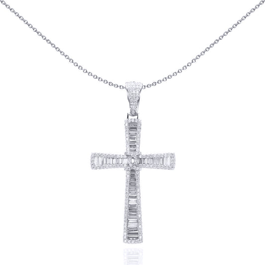 Silver Baguette CZ Graduating Byzantine C Knot Cross Pendant - APX033