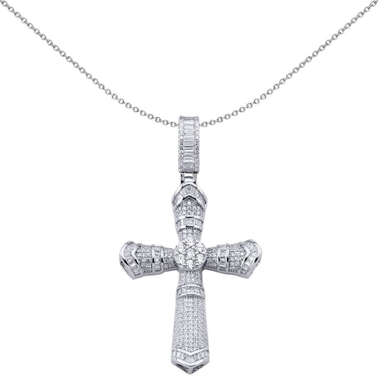 Sterling Silver Baguette CZ Boomerang Byzantine Cross Pendant - APX036