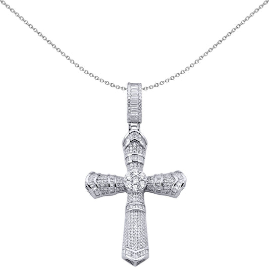Sterling Silver Baguette CZ Boomerang Byzantine Cross Pendant - APX036