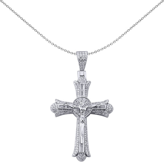 Sterling Silver CZ Budded Patonce Crucifix Sunrays Cross Pendant - APX039