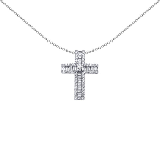 Sterling Silver Baguette CZ Art Deco Solitaire Cross Pendant - APX040