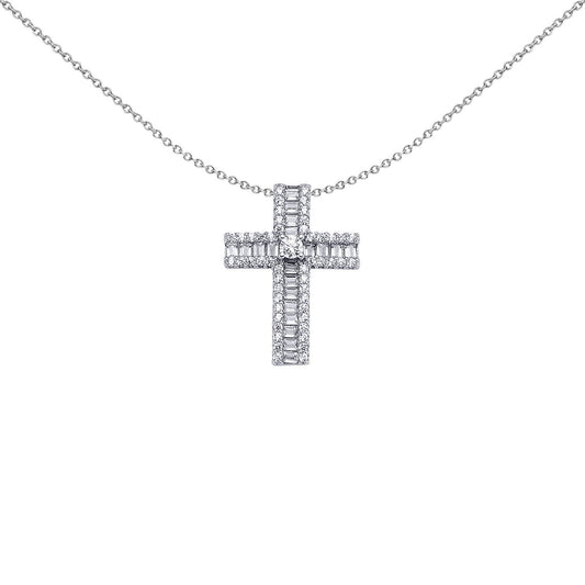 Sterling Silver Baguette CZ Art Deco Solitaire Cross Pendant - APX040
