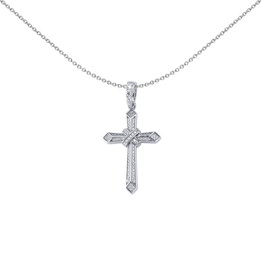 Sterling Silver CZ 3D Isometric Art Deco Prism Kiss Cross Pendant - APX044