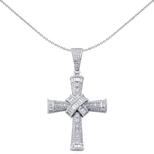 Sterling Silver Baguette CZ Art Deco Byzantine Kiss Cross Pendant - APX045