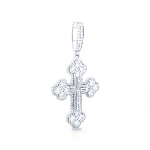 Unisex Silver Baguette CZ Greek Baptismal Cross Pendant ½oz - APX050