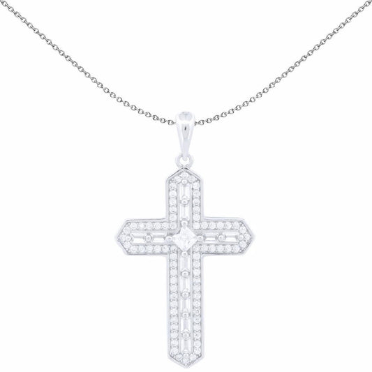 Unisex Silver Princess CZ Ancrusted Arrowhead Cross Pendant - APX057