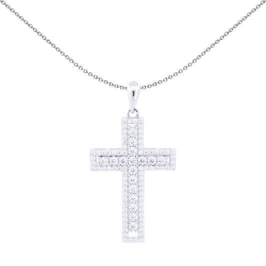 Unisex Silver Round CZ Encrusted Latin Cross Pendant - APX060