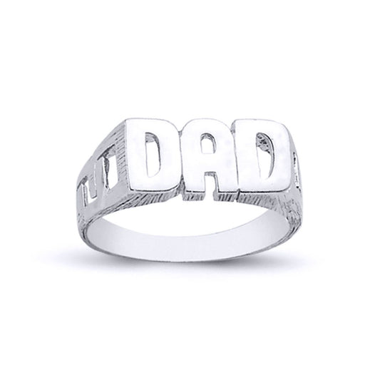 Mens Rhodium Plated Silver DAD Signet ID Ring 8mm - ARN004