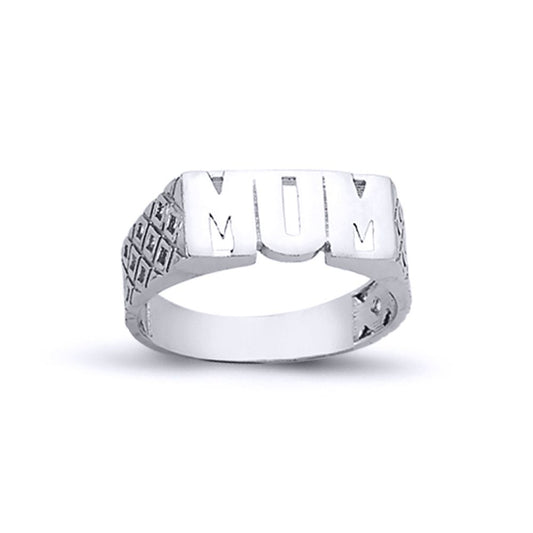 Womens Rhodium Plated Silver MUM Signet ID Ring 6mm - ARN023
