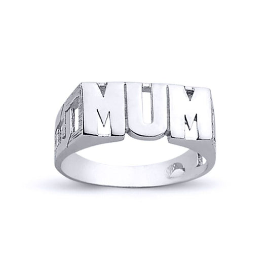 Womens Rhodium Plated Silver MUM Signet ID Ring 8mm - ARN024