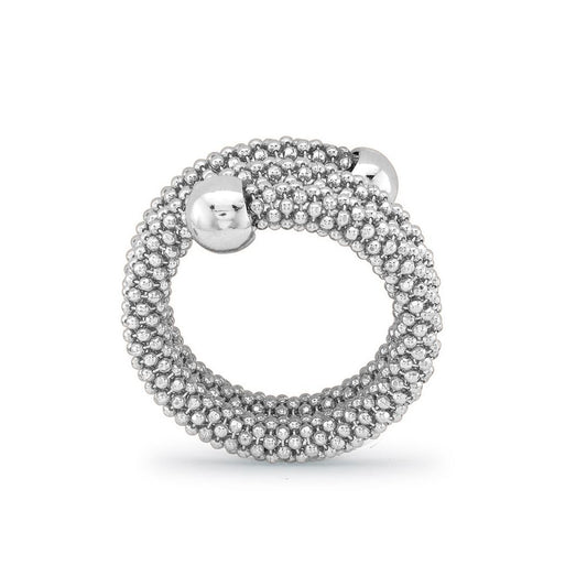 White Sterling Silver Double Wrap Popcorn Fashion Ring - ARN044D