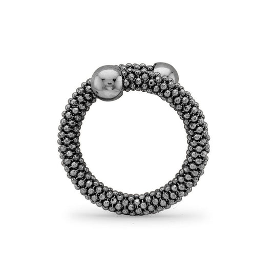Ruthenium Sterling Silver Single Wrap Popcorn Beaded Fashion Ring - ARN045E