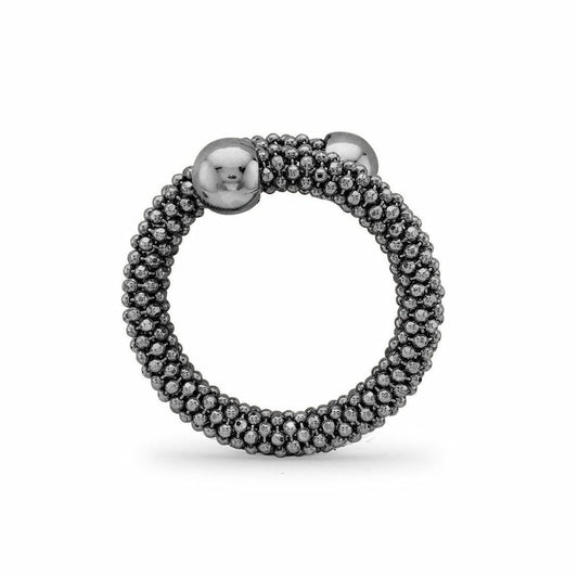Ruthenium Sterling Silver Single Wrap Popcorn Beaded Fashion Ring - ARN045E