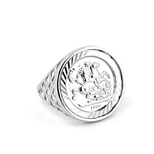 Sterling Silver St George Dragon Slayer 10th-Krugerrand-Size Ring - ARN081