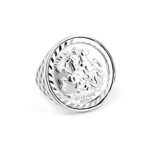 Sterling Silver St George Dragon Slayer Half-Sovereign-Size Ring - ARN082