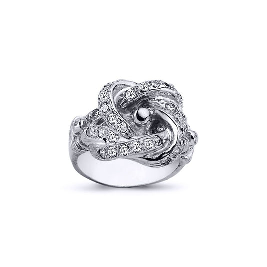 Mens Rhodium Plated Silver Round CZ Celtic Knot Love Ring 18mm - ARN085