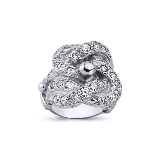 Mens Rhodium Plated Silver Round CZ Celtic Knot Love Ring 24mm - ARN087