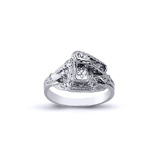 Boys Rhodium Plated Silver Horse Rope Saddle Ring 8mm - ARN088