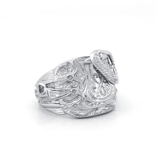 Mens Rhodium Plated Silver Horse Rope Saddle Ring 16mm - ARN089