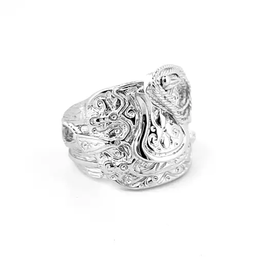 Mens Rhodium Plated Silver Horse Rope Saddle Ring 22mm - ARN091