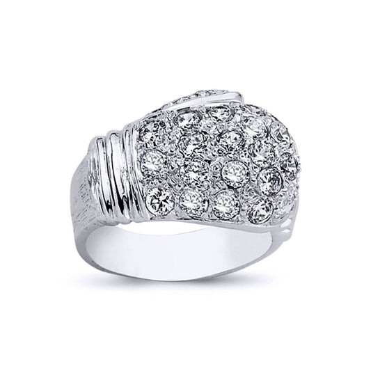 Mens Rhodium Plated Silver Round CZ Boxing Glove Charm Ring 19mm - ARN098