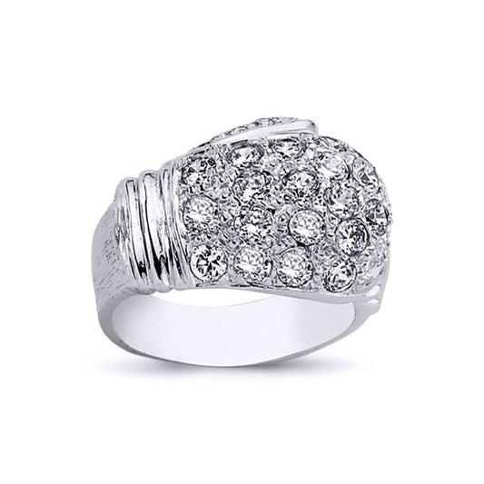 Mens Rhodium Plated Silver Round CZ Boxing Glove Charm Ring 19mm - ARN098