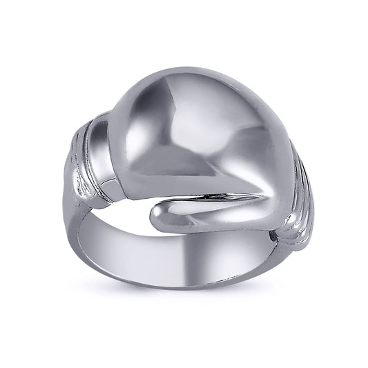 Mens Rhodium Plated Silver Boxing Glove Charm Ring 19mm - ARN099