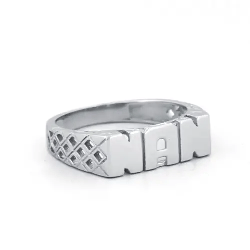 Womens Rhodium Plated Silver NAN Signet ID Ring 6mm - ARN102