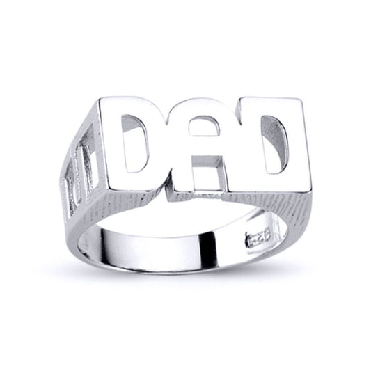 Mens Rhodium Plated Silver DAD Signet ID Ring 11mm - ARN104
