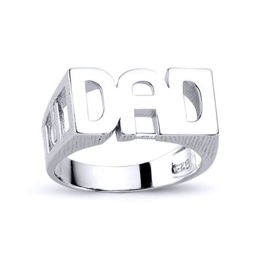 Mens Rhodium Plated Silver DAD Signet ID Ring 11mm - ARN104