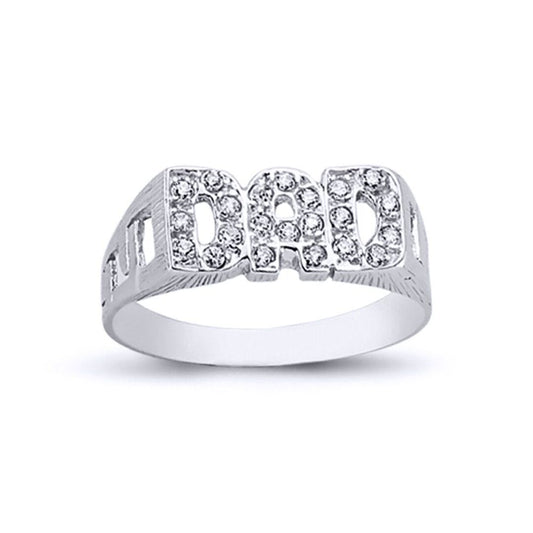 Mens Rhodium Plated Silver Round CZ DAD Signet ID Ring 8mm - ARN105