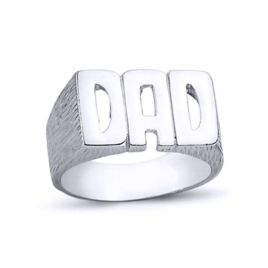 Mens Rhodium Plated Silver DAD Signet ID Ring 11mm - ARN106