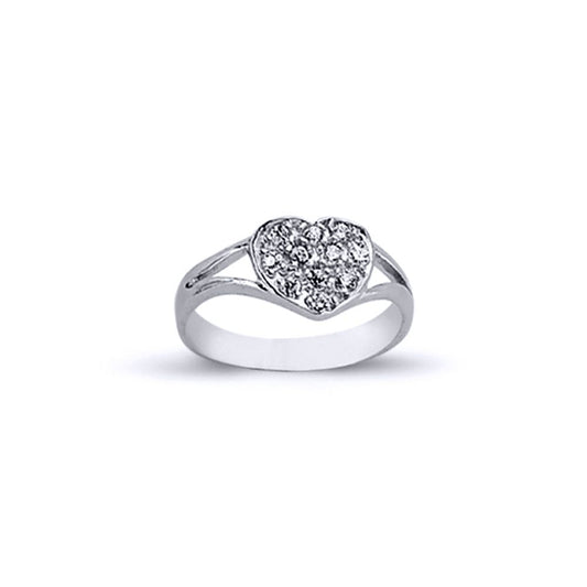 Womens Rhodium Plated Silver Round CZ Love Heart Signet Ring 7mm - ARN108