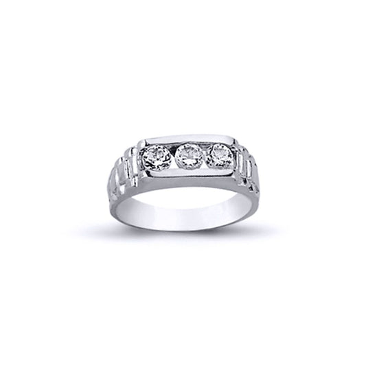 Womens Rhodium Silver CZ Trilogy Watch Style Signet Ring 4mm - ARN109