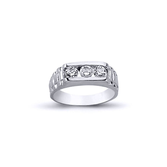 Womens Rhodium Silver CZ Trilogy Watch Style Signet Ring 4mm - ARN109