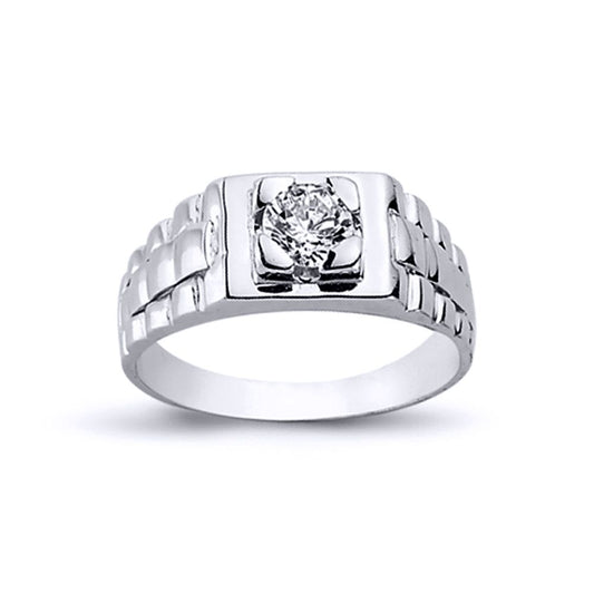 Mens Rhodium Plated Silver CZ Watch Style Solitaire Ring 6mm 8mm - ARN110